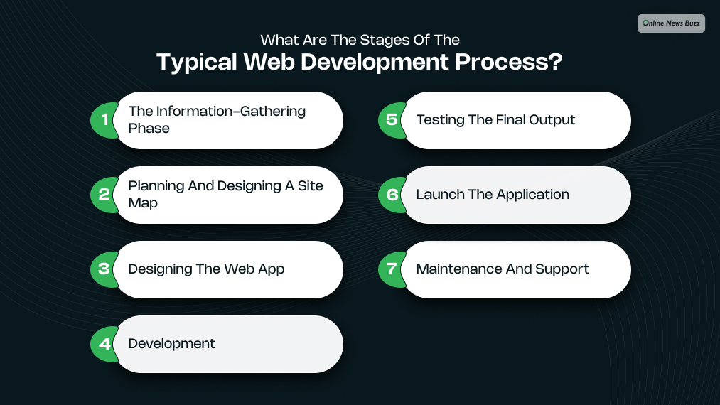 What are the stages of the typical web development process?